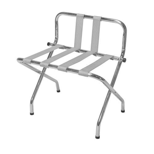 Metal Luggage Rack with Back Webbing, Chrome with Silver Straps